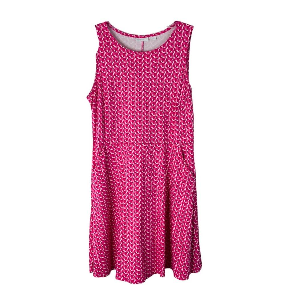 NY & Co pink white geometric stretchy pocket midi summer sundress large